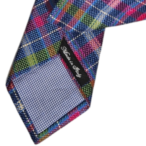 CHARLES TYRWHITT Blue/Pink Tartan Silk DESIGNER Tie ITALY - Picture 5 of 5
